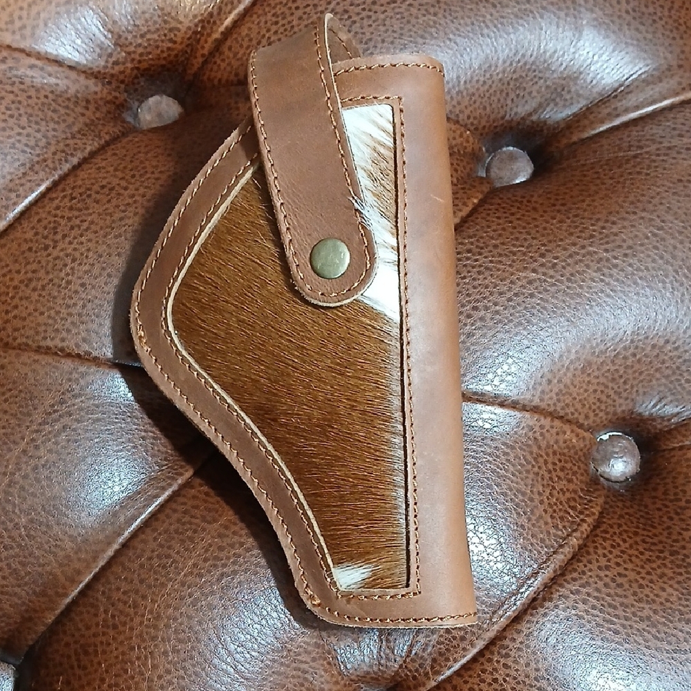 Leather Cowhide Western Holster - Brown and White